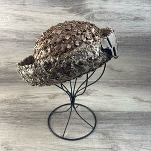 Women Vintage 1950s Woven Bucket Hat Ribbon Accents Small Benson Hats